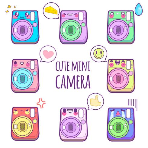 cute camera sticker emoticon vector