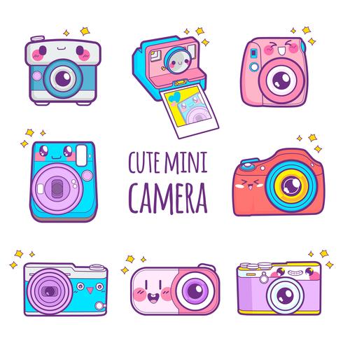 cute camera sticker emoticon vector