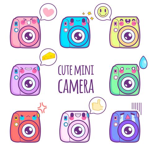 cute camera sticker emoticon vector