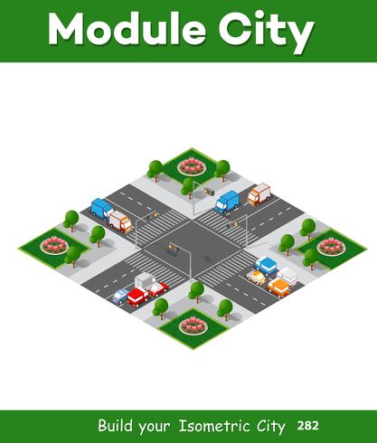 City isometric 3D intersection vector