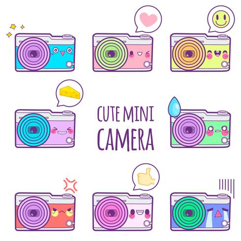 cute camera sticker emoticon vector