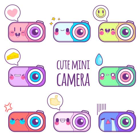 cute camera sticker emoticon vector