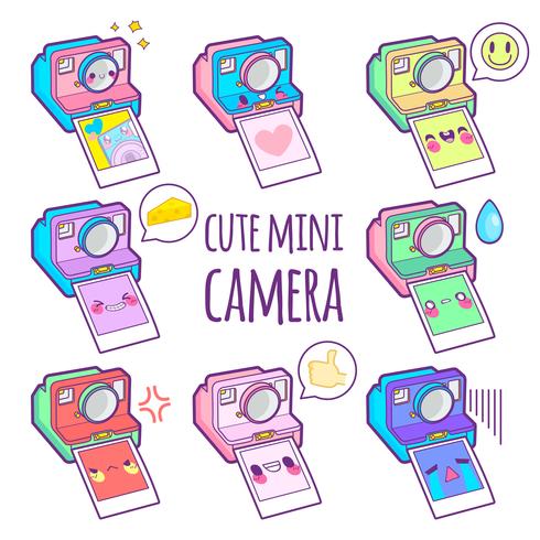 cute camera sticker emoticon vector