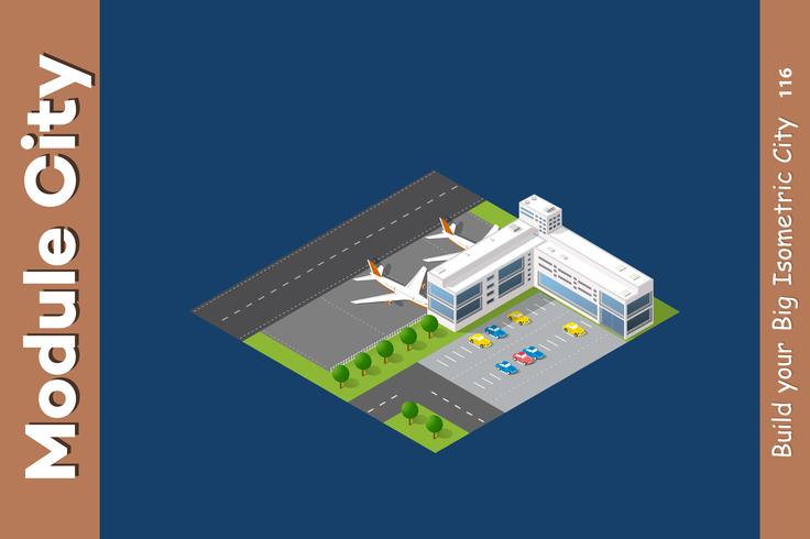 Aeropuerto isométrico ciudad 3d vector