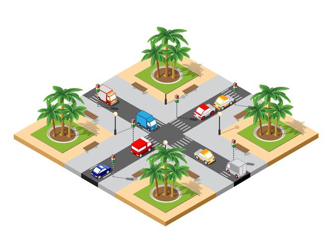 City isometric 3D intersection vector