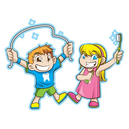 cute kids with dental care vector