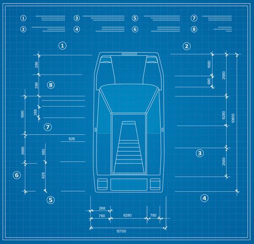 Top view of a set of urban cars blueprint vector