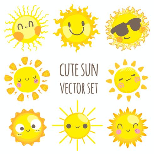 Cute sun vector set