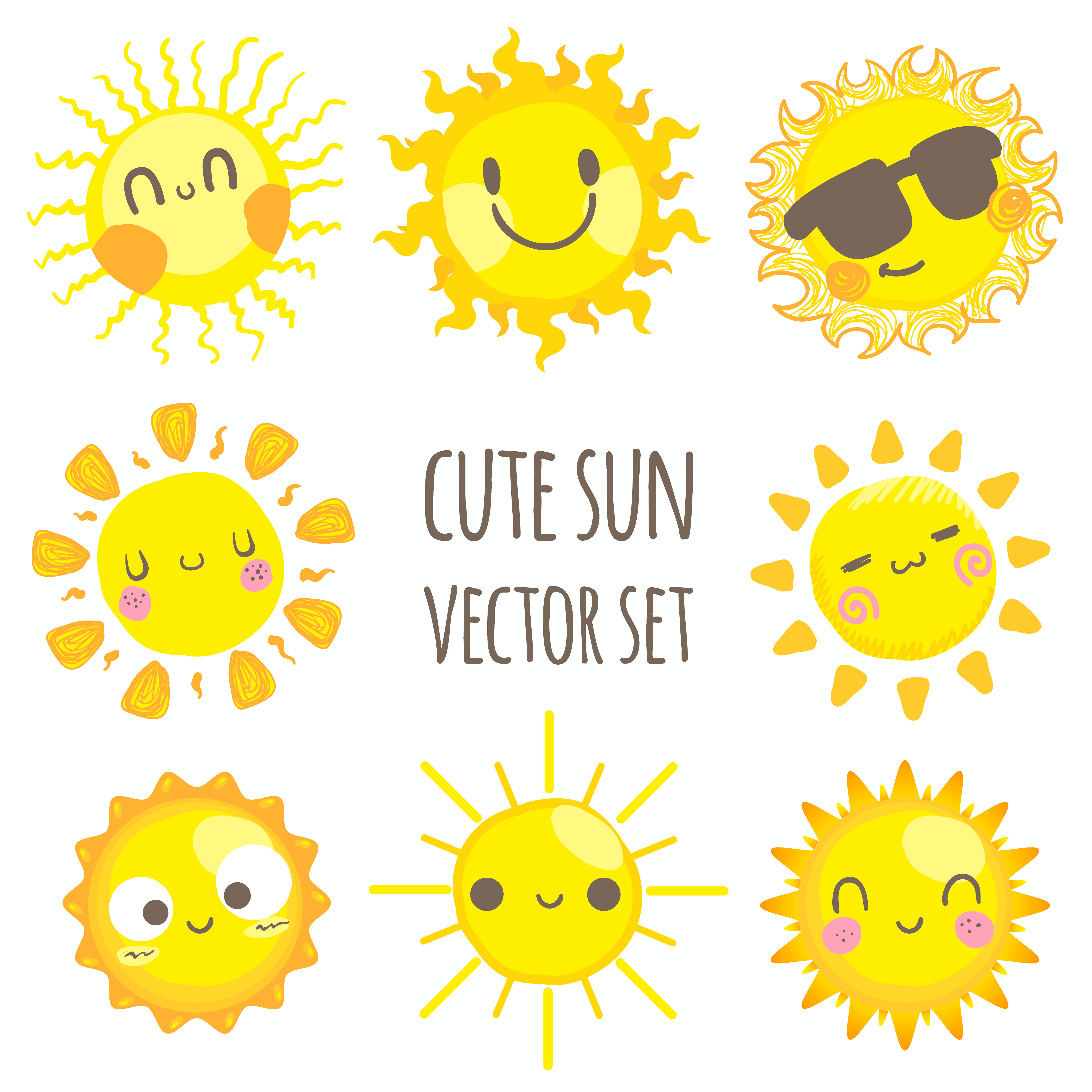 Cute Sun Vector Set 465645 Vector Art At Vecteezy