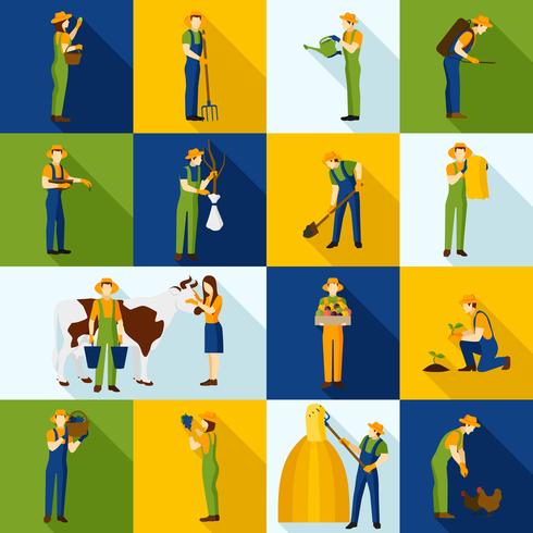  Working  Farmers And Gardeners Color Icons vector