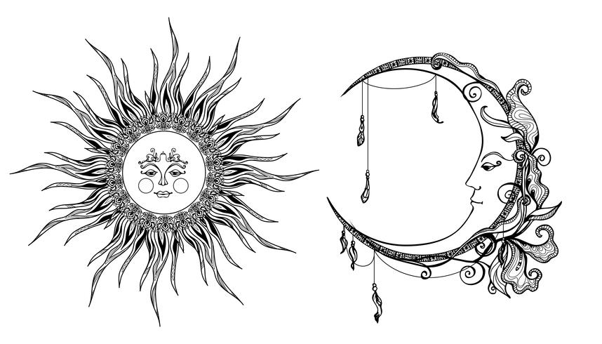 Sol y luna decorativos vector