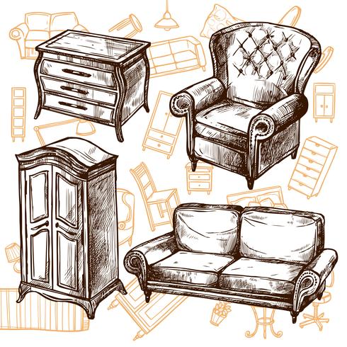 Furniture Sketch Seamless Concept  vector