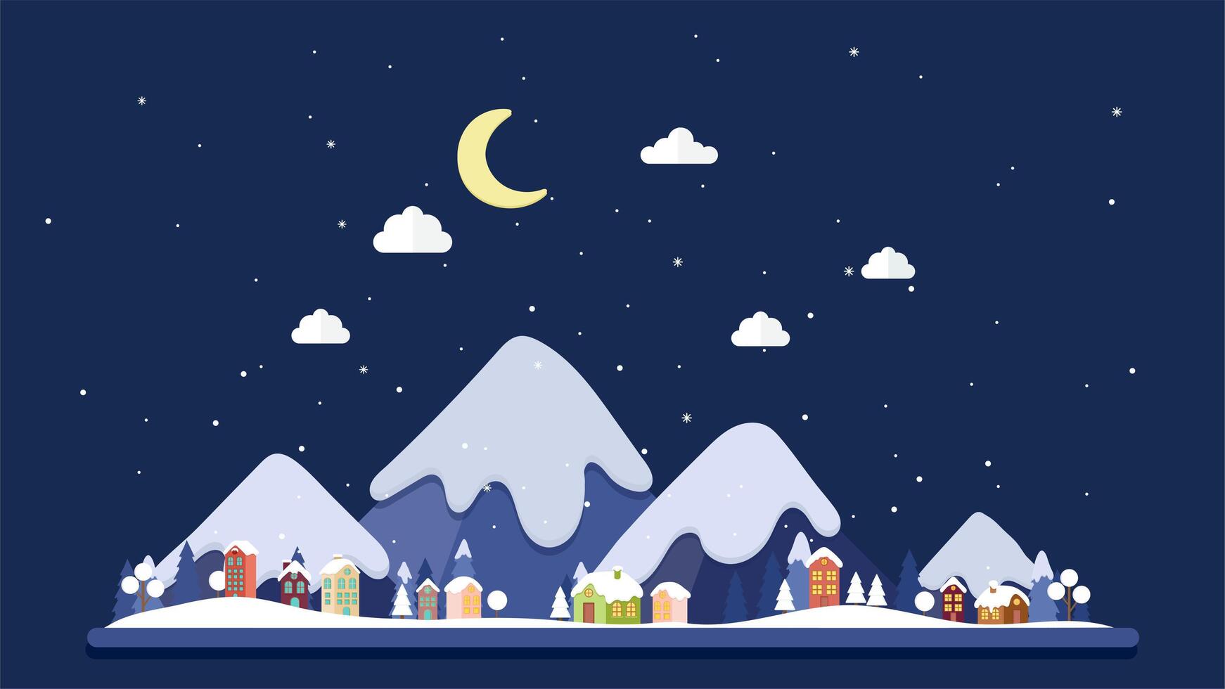 Flat design night of winter Landscape background vector