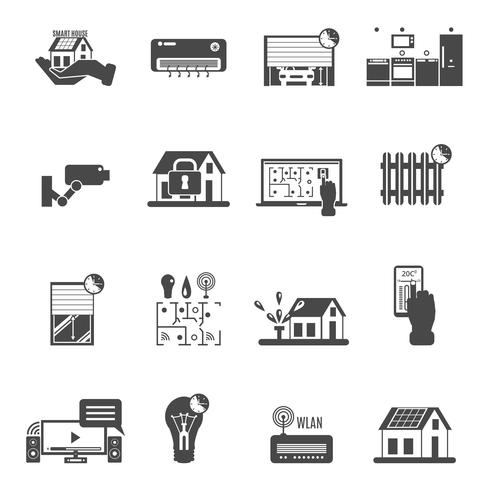 Smart House Black White Icons Set  vector