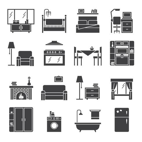 Conjunto de iconos de interior y muebles vector