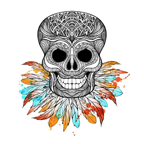 Calavera tribal con plumas vector