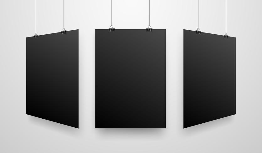 Mock-Up Realistic Black Poster Hanging vector