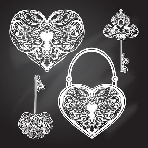 Premium Vector  Sketch decorative heart shape key and vintage lock.