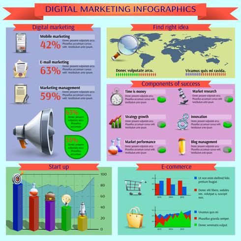 Diseño de informes de infografía de gestión de marketing digital vector