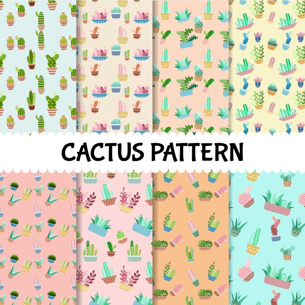 Seamless cactus pattern set background vector