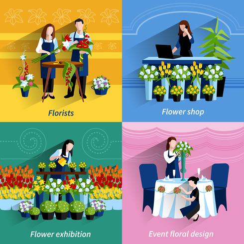 Florist 4 flat icons square composition vector