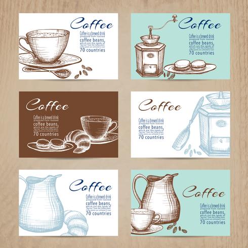 Conjunto de banners de tarjetas de café vintage vector