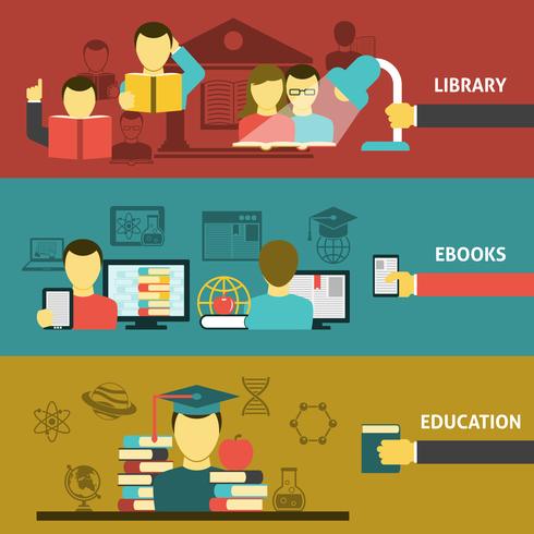 Set de 3 pancartas horizontales planas de lectura vector