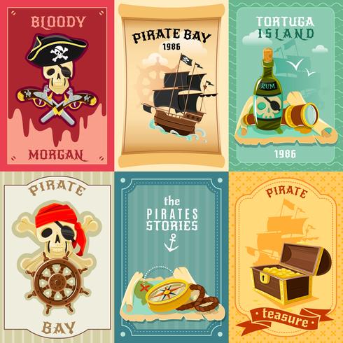 Cartel de composición de iconos planos pirata vector