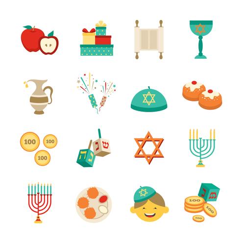 Symbols Of Hanukkah Icons Set vector