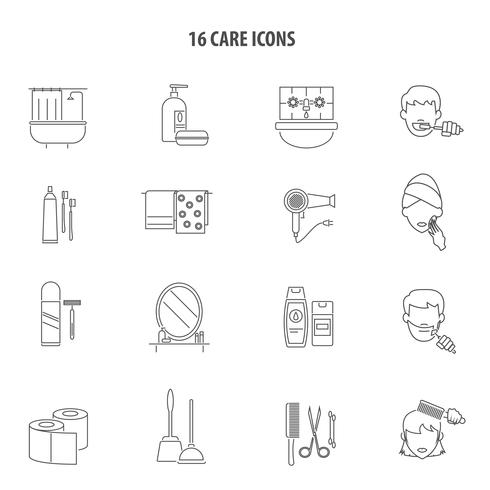 Línea de set de iconos de productos de cuidado personal vector