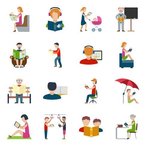 People Reading Icons Set vector