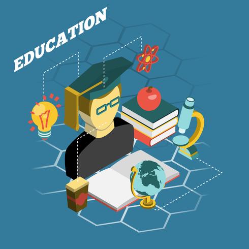 Education reading concept isometric banner vector