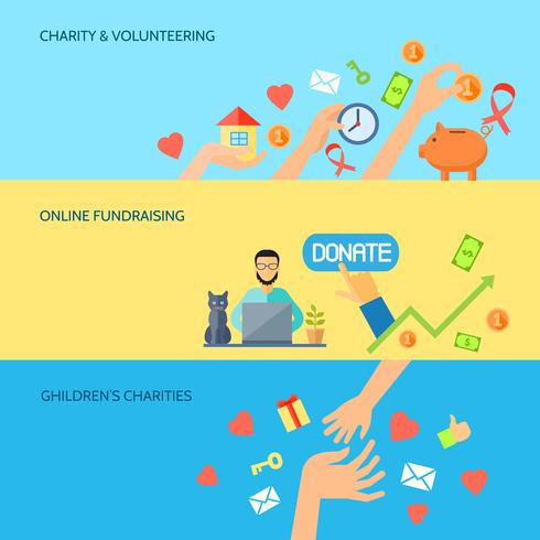 Giving hands horizontal flat banners set vector