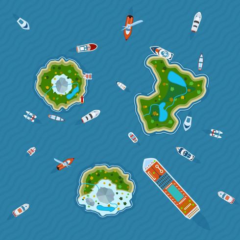 Barcos alrededor de la vista superior de las islas vector