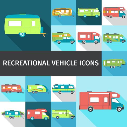 Iconos planos de vehículos recreativos vector