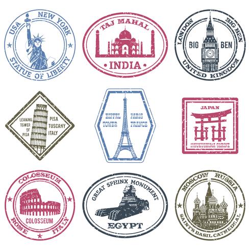 Monuments Stamps Set vector