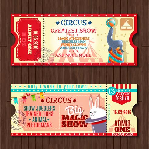 Circo muestra dos entradas vintage conjunto vector