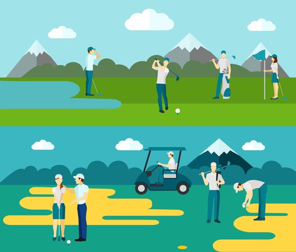 Golf course 2 flat banners composition vector