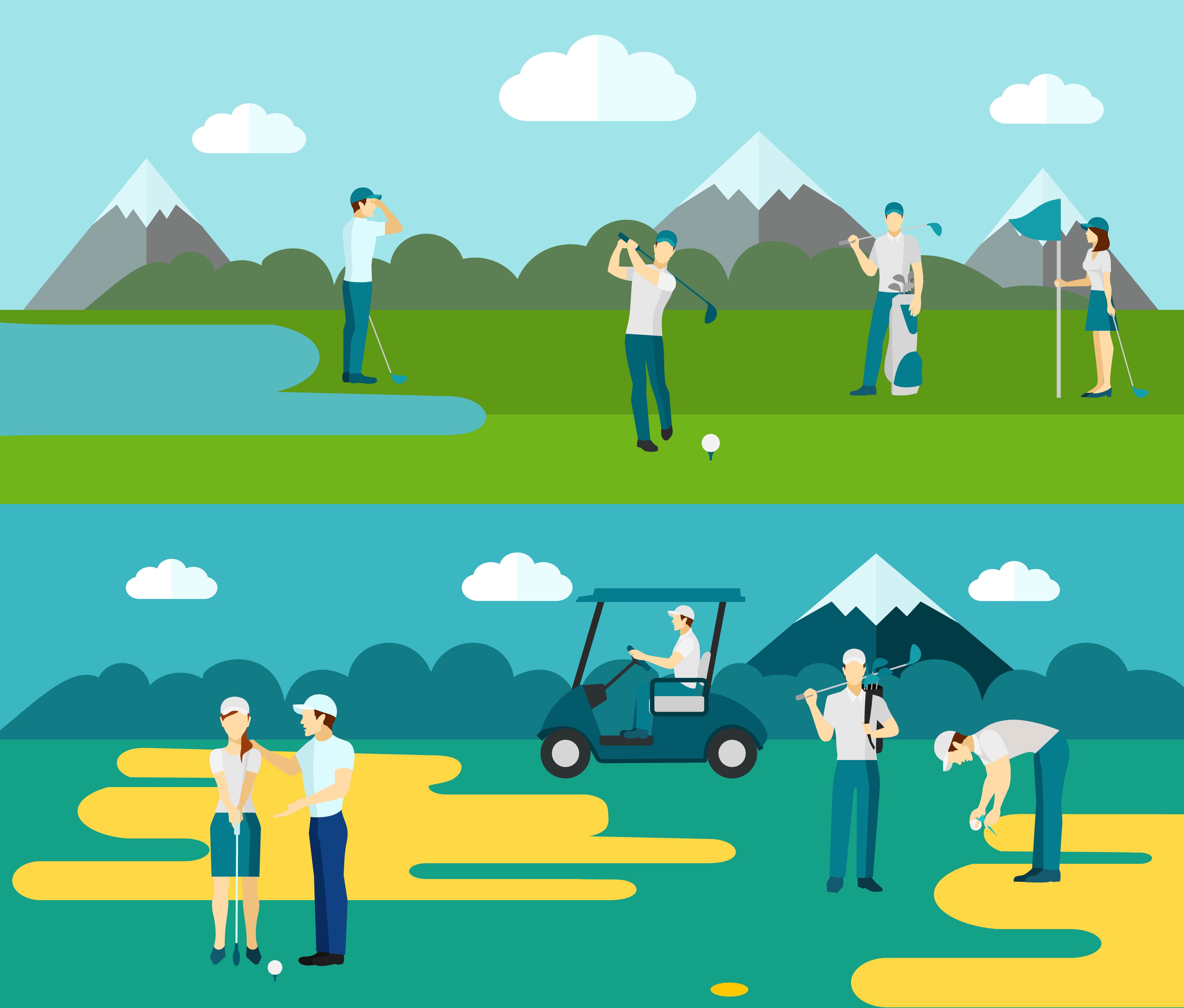 Download Golf course 2 flat banners composition - Download Free Vectors, Clipart Graphics & Vector Art