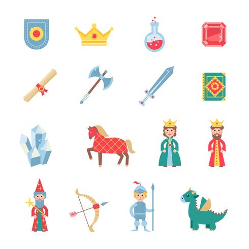 Medieval games symbols flat icons set vector