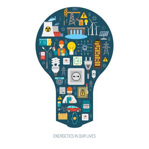 Concepto de consumo de producción de energía bombilla cartel vector