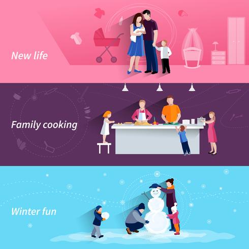 Parenthood 3 flat horizontal banners set vector