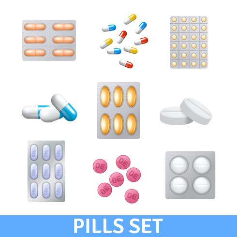  Pills Icons Set vector