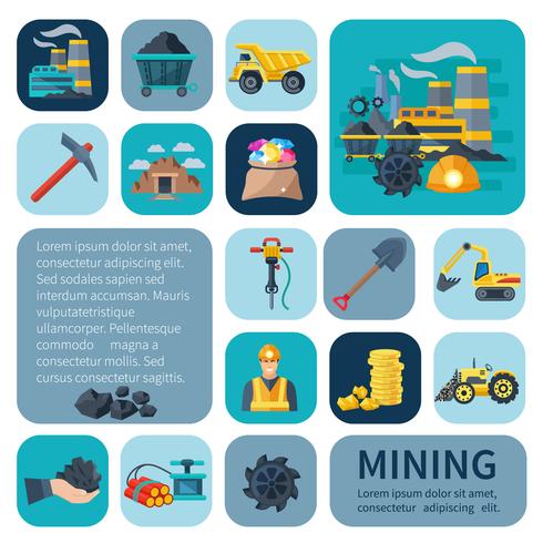 Minería iconos conjunto plana vector