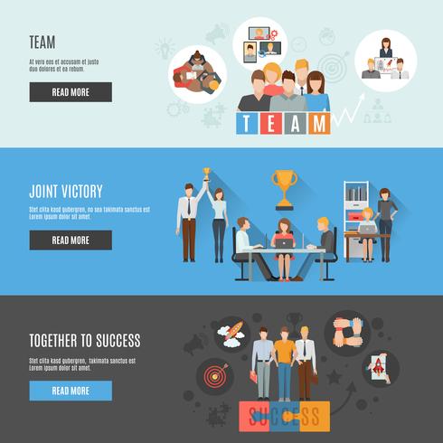 Teamwork management flat interactive  horizontal banners  vector