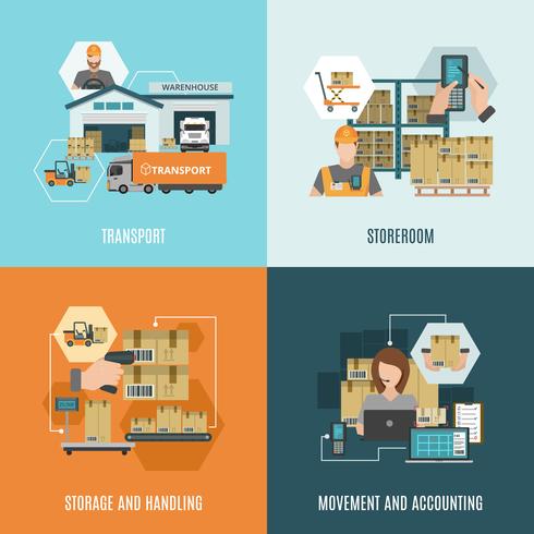 Storehouse 4 flat icons square composition vector