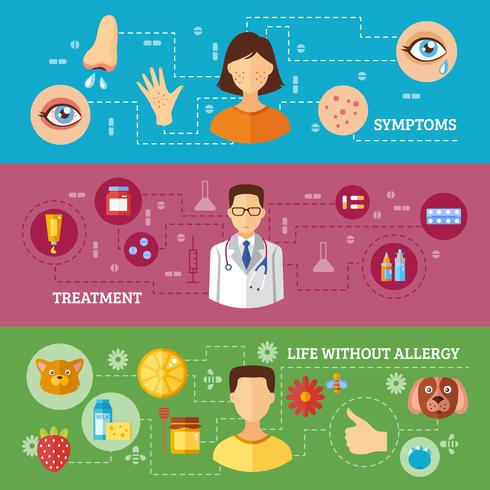 Allergy Symptoms Medical Treatment Horizontal Banners vector