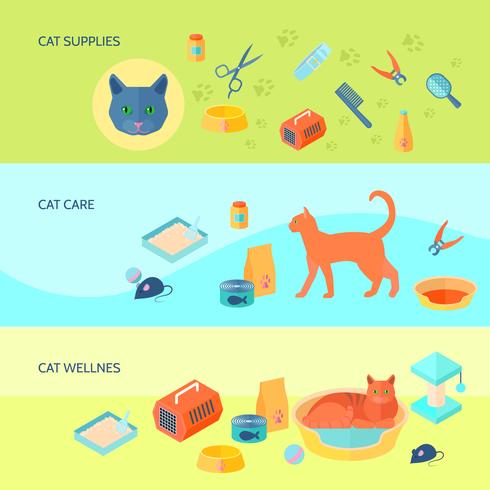 Cats 3 horizontal flat banners set  vector