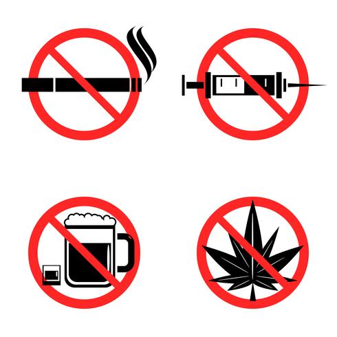 No Drugs Icons Set vector