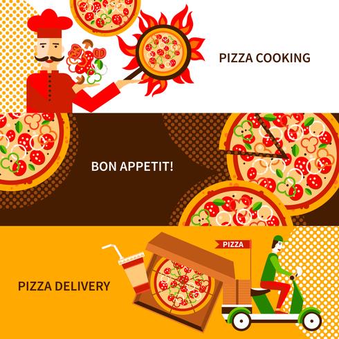 Pizza delivery flat horizontal banners set vector